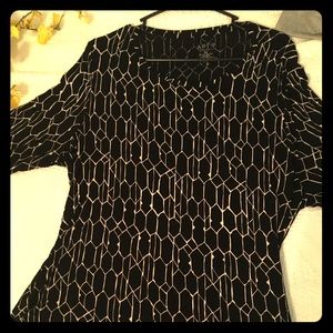 WOMENS LS RAYON TUNIC W/GOLD PATTERN